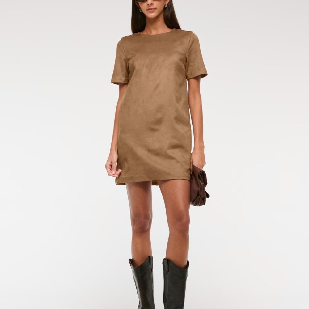 A&F Women's Vegan Suede T-Shirt Mini Dress NWT | Brown (Size XL)